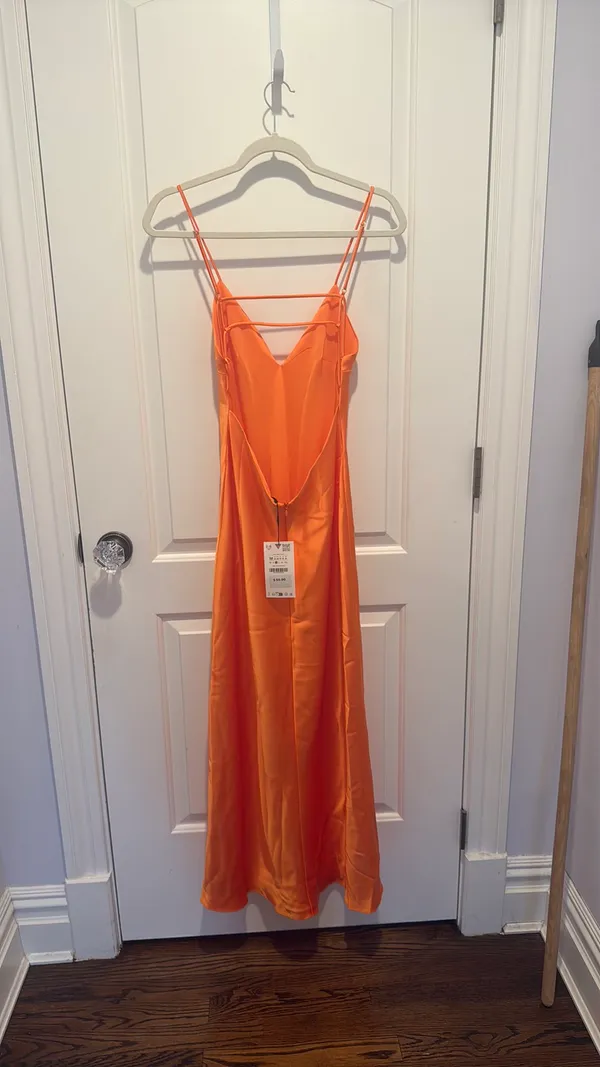 ZARA Orange Satin Dress - Image 3