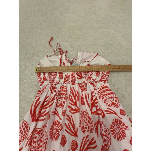 Calypso‎ St Barth Maxi Dress Red White Linen Blend Shells Boho Resort Size XS - Image 14