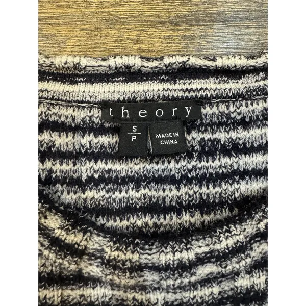 Theory Blue Gray Striped Texture Rib Stretch Sweater Crewneck Size Small - Image 8