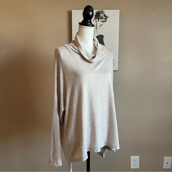 ALTAR'D STATE | Beige Cowl Neck Drop Shoulder Zipper Back Oversized Sweater.Sz L - Image 10