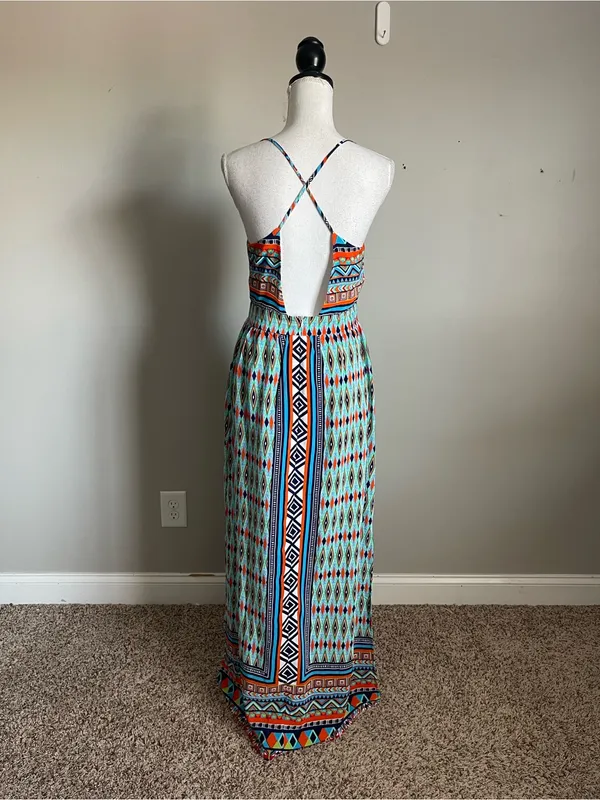 MYAN | Coloful Geo-Print Spaghetti-Strap Maxi Dress Sz - Image 6