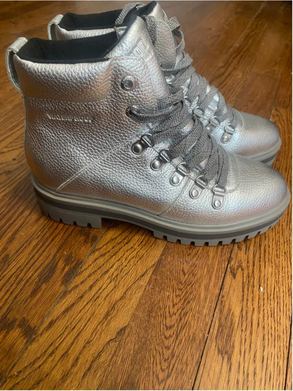 Cougar Nash Silver Combat Boots Metallic Waterproof Leather Hiking Lug Sole 6 - Image 2
