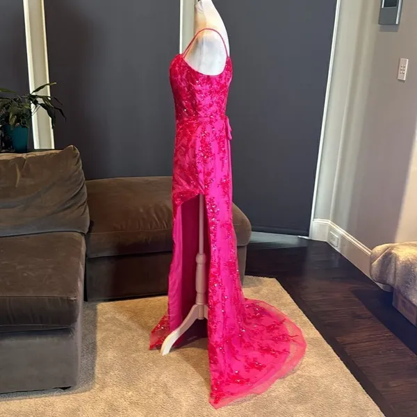 Women’s Pink Mermaid Fit Prom Party Dress Sparkly Sequins Lace Up Back Size 6 - Image 6