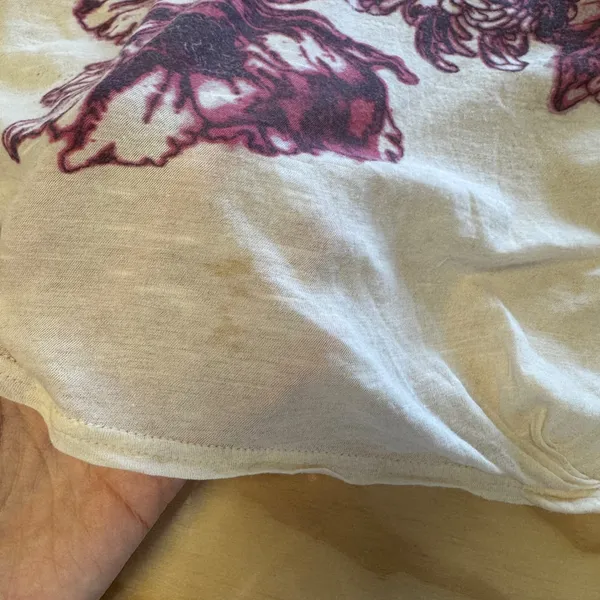 RARE Free People Floral Graphic Oversized Tee Cream Purple Boho Scoop Neck Large - Image 9