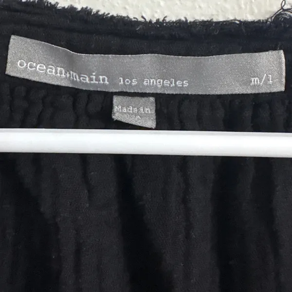 Ocean+Main Los Angeles Black Cotton Double Gauze High Low Midi Dress M/L Pockets - Image 3