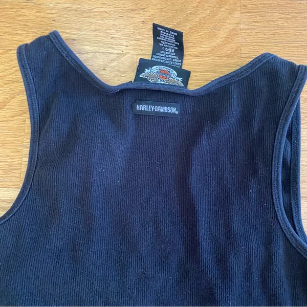 Harley Davidson Black Ribbed Logo Grunge Biker Festival Preppy Moto Y2K Tank L - Image 4