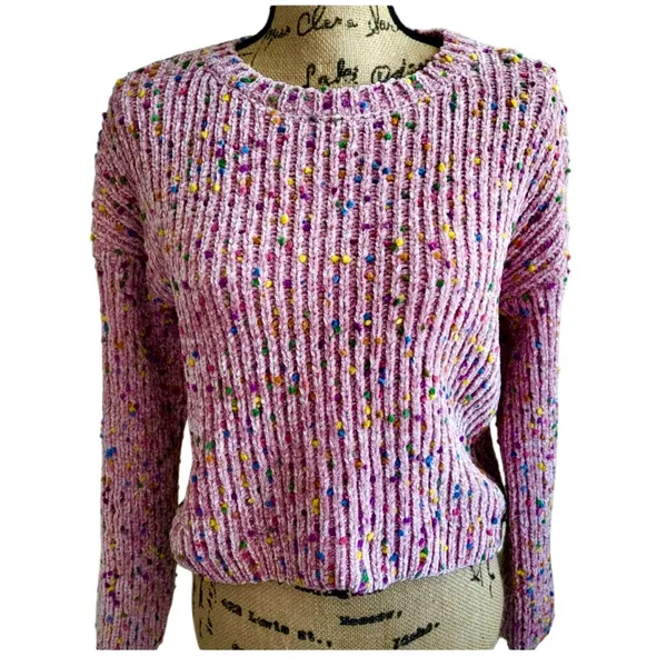 Generation K Pink Confetti Chenille Crew Neck Sweater XL Soft Cozy - Image 3