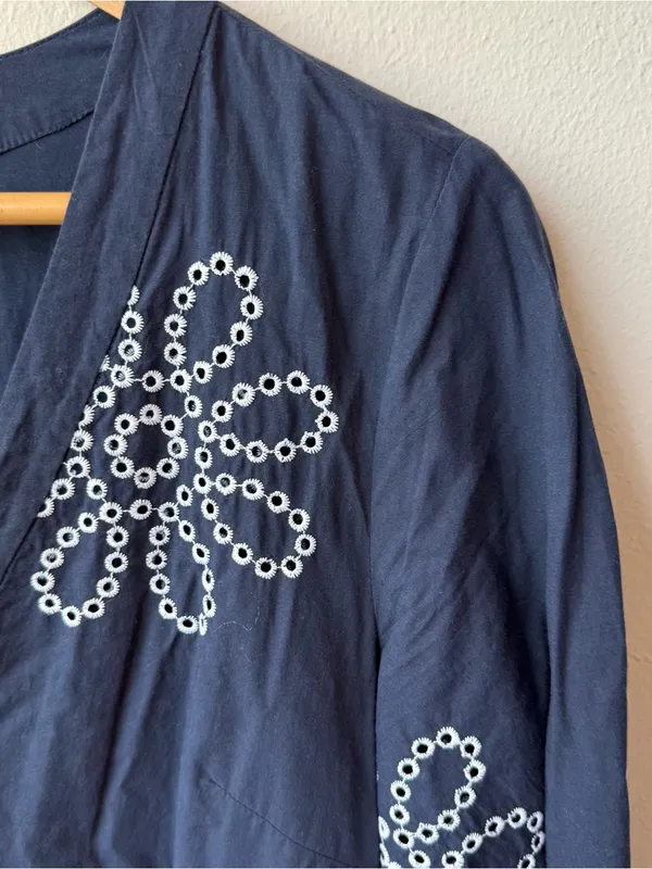 Pearl by Lela Rose Navy White Eyelet Embroidered Tiered 100% Cotton Maxi Dress - Image 2