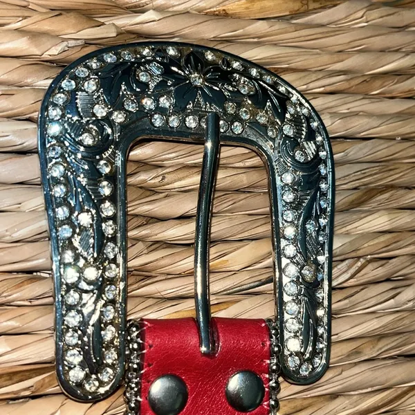 Red rhinestone bling western belt with silver accents, and buckle Sm-31 - Image 10