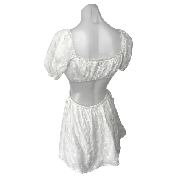 SABO Eilish White Floral Embroidered Cutout Puff Short Sleeve Mini Dress Size XS - Image 3