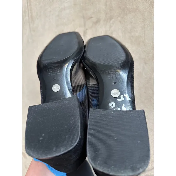 Zara Black Mesh & Suede Low Block Heel Mary Janes Heels with Buckle Strap Sz 39 - Image 8