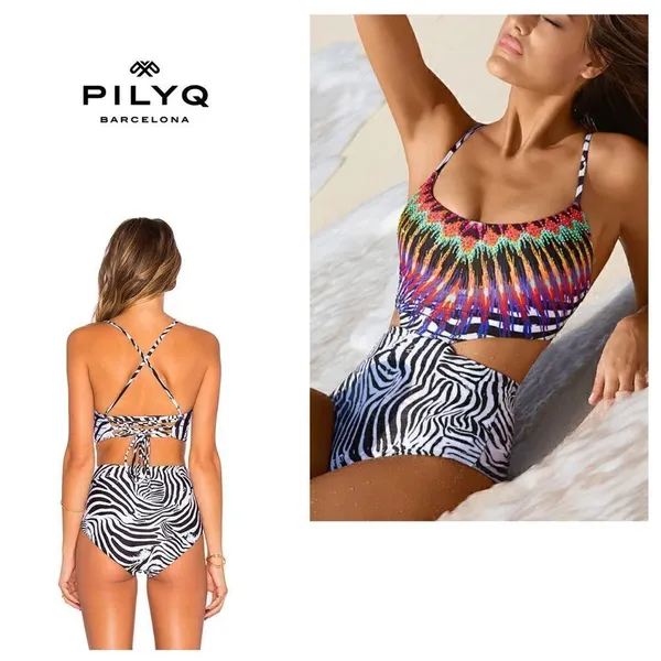 New. Pilyq beaded animal print swimsuit. - Image 2