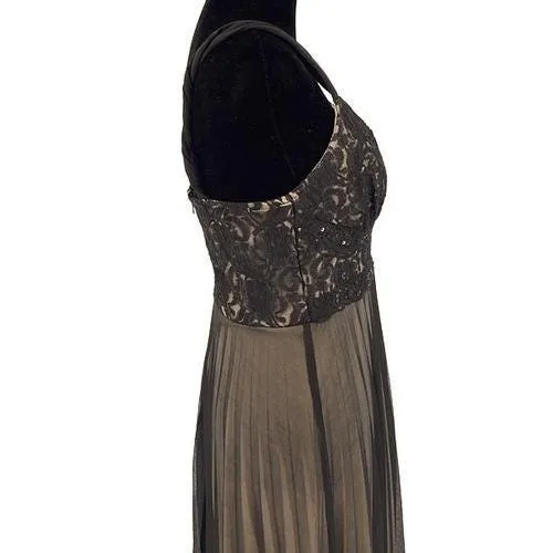 Vintage Roulette Lace Accordion Pleated Semi Sheer Lined Dress Black Size Medium - Image 4