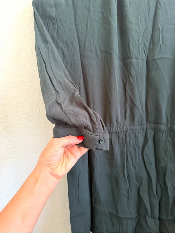 Aritzia Babaton Bennet Silk Drawstring Tie Waisted Dress M Forest Green Teal - Image 5