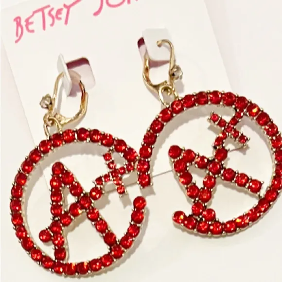 ♥️✨BETSEY JOHNSON A Plus Red Rhinestone Crystal Drop Earrings School Teacher - Image 3