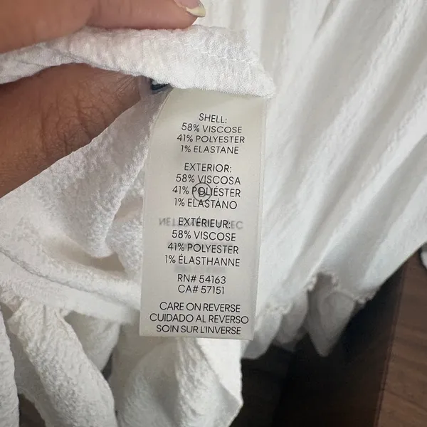 Calvin Klein White Textured V-Neck Midi Dress Smocked Waist‎ Size 6 - Image 4