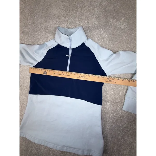 FootJoy Women's Cozy Hybrid Mid-Layer Quarter-Zip pullover‎ Navy/sky Small - Image 4