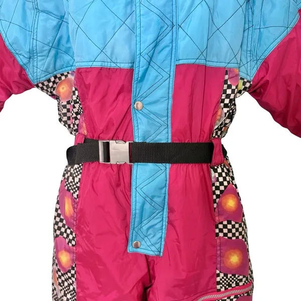 Vintage 90s Blue Pink Checkerboard Hooded Ski Suit One Piece Size S *GOOD* - Image 10