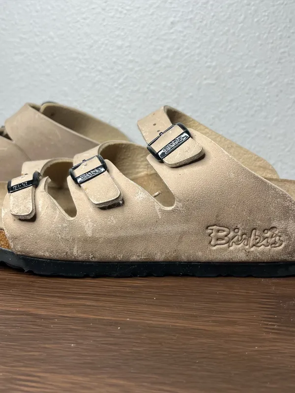 Birkenstock Birkis Tan Three Strap Slip On Florida Sandals Women’s 8 Men’s 6 - Image 7
