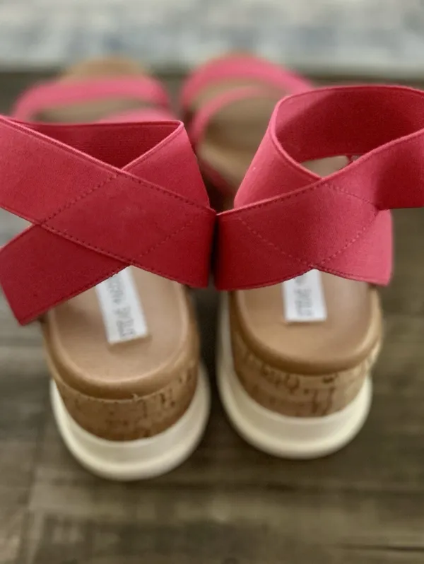 Steve Madden Bandi Fuchsia Pink Elastic Strap Cork Platform Wedge Sandals Sz 9.5 - Image 4
