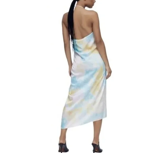 Zara Tie Dye Slip Midi Dress Tie Neck Multicolor Midi Dress Extra Small XS - Image 5