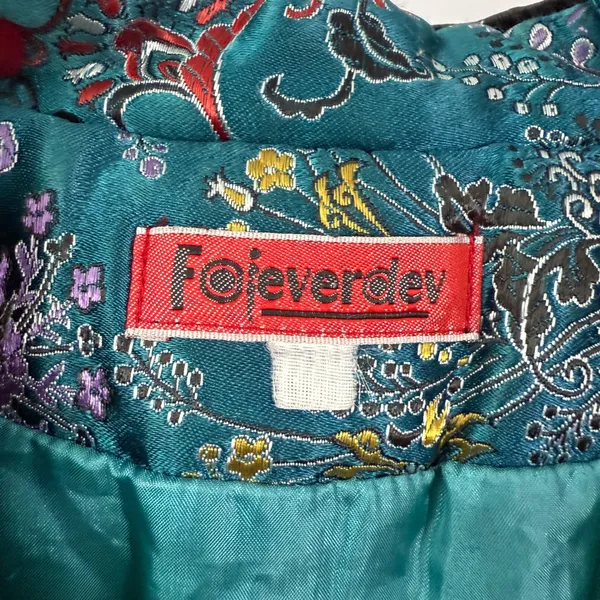 VTG Foieverdev sz LTeal Floral Brocade‎ Mandarin Collar Vest Quilted - Image 4