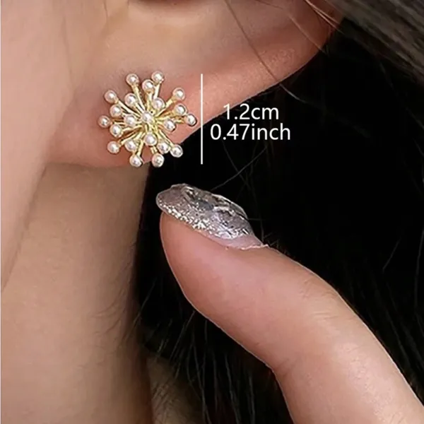 Elegant Gold and White Pearl Stud Earrings - Image 5