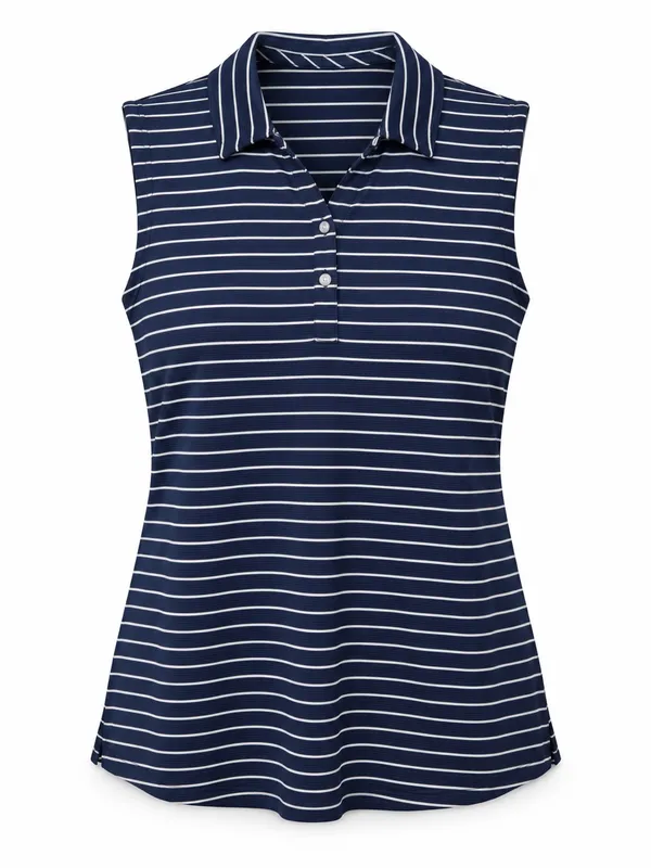 NWT Pebble Beach Dry-Luxe Sleeveless Golf Polo Women M Navy Stripe - Image 2