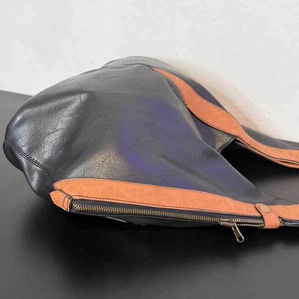 Reversible Vegan Leather Hobo Bag Black Brown Colorblock Slouchy Minimalist BOHO - Image 3