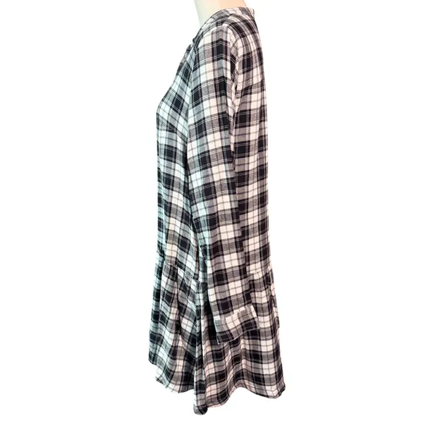 Gap Womens Black White Plaid Long Sleeve Button Down Dropped Waist Dress Size M - Image 5