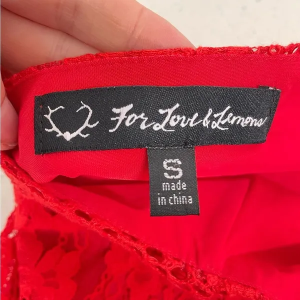 For Love & Lemons Red Lace Mini Skirt Womens S Girly Coquette Romantic Stretch - Image 4