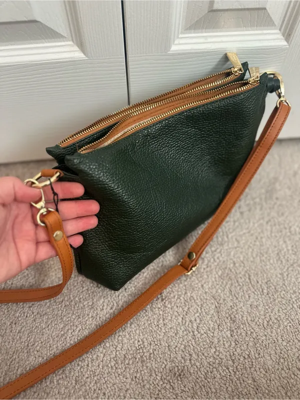 NWOT Authentic Genuine Leather Valentina Dark Green Leather Crossbody Bag - Image 8