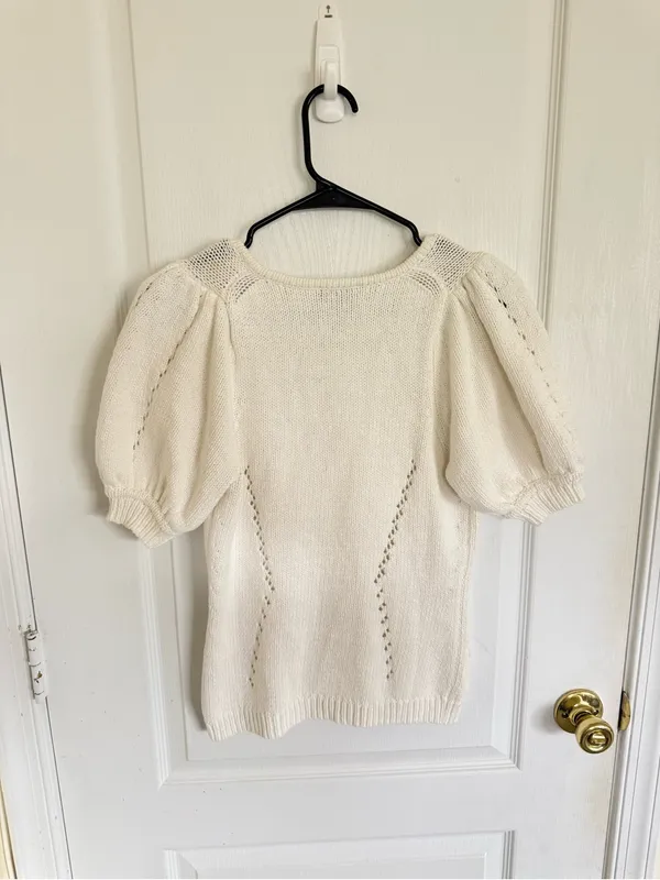 Me + Em Chunky Cotton Square Neck Top White Size XS - Image 7