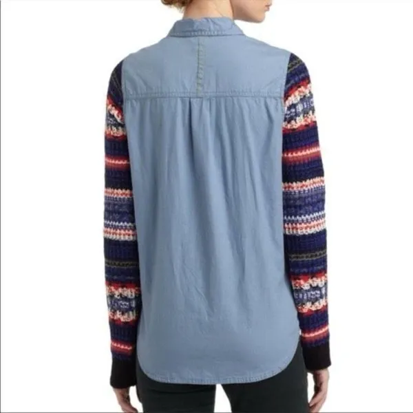 ✨We the Free People Fair Isle Sweater Knit Sleeve Chambray Sz SX✨ - Image 3
