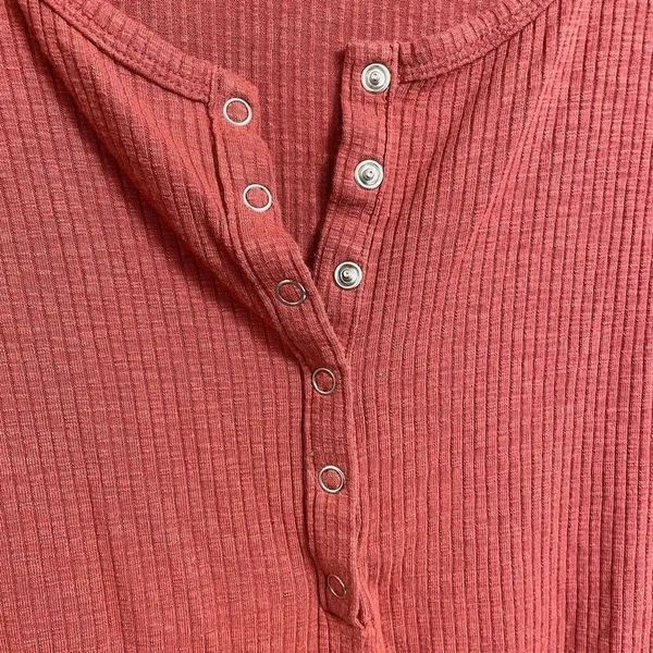 Aerie Women’s Medium Long Sleeve‎ Button Down Burnt Orange Red Bodysuit Stretch - Image 3