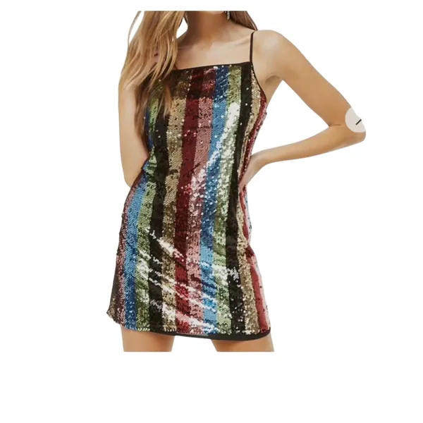 medium sequin multicolor striped mini dress metallic D4 2921 Blue - Image 2