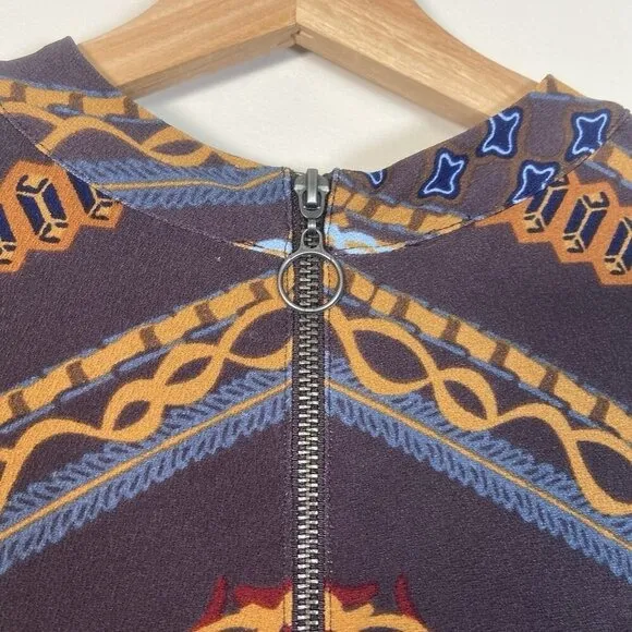 Free People Bloom Geometric Chevron Print Long Sleeve Mock Neck‎ Mini Dress S - Image 12