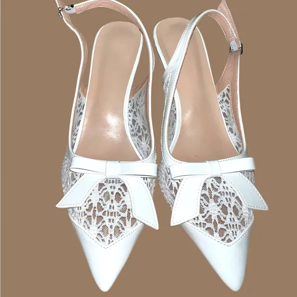 Elegant White patten leather lace design sling backs! - Image 3