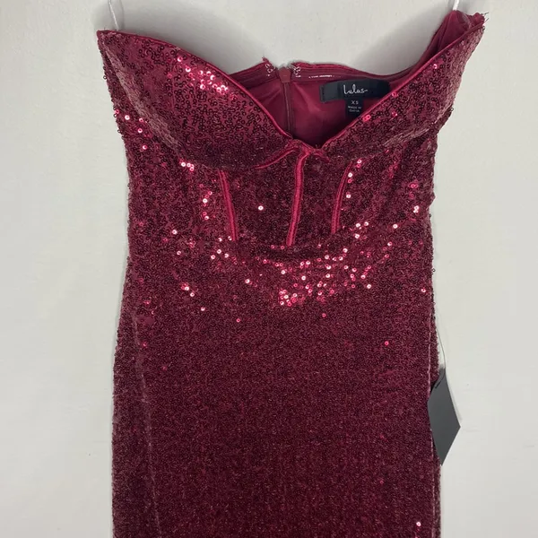 Lulus Boost Your Beauty Wine Red Sequin Strapless Bustier Midi Dress size XS - Image 6