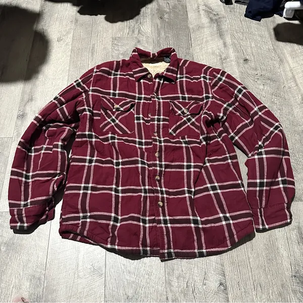 Wrangler Plaid navy Blue Red Women’s Sherpa lining Coat Jacket Pockets vintage - Image 2
