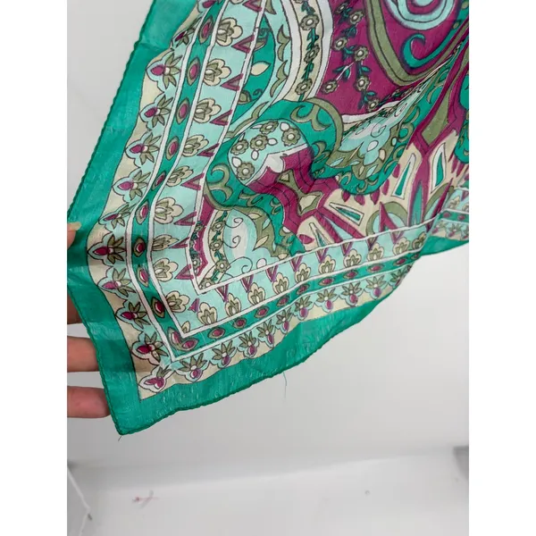 100% Silk Long Rectangle Paisley Scarf Wrap Shawl Teal Boho 18x66" Coastal READ - Image 2