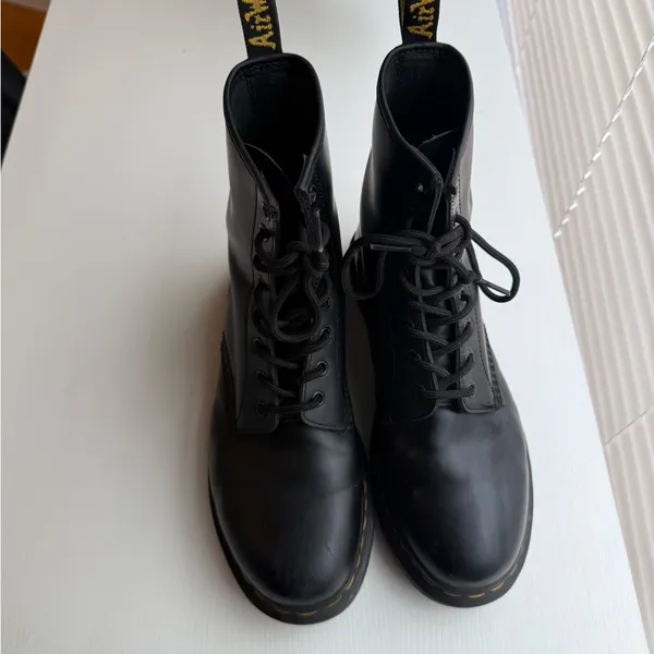 Dr. Martens Black Boots with Yellow Stitching - Image 2