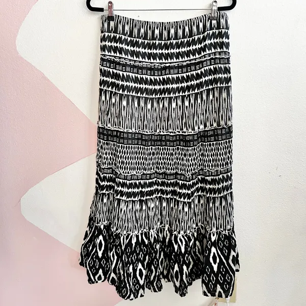 Tribal Print Tiered Maxi Skirt Boho Festival Vintage Retro Cottagecore 2000s‎ XL - Image 2