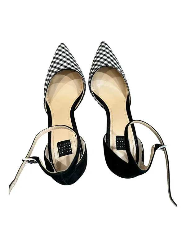 White House Black Market Gianna Gingham Ankle Strap Pumps 8.5 Black White - Image 7