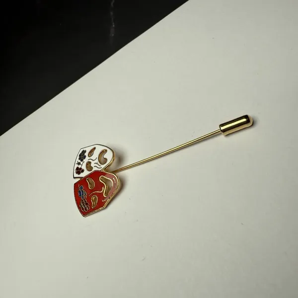 Comedy Tragedy Drama Mask Lapel Stick Pin Gold Tone Enamel White Red - Image 7
