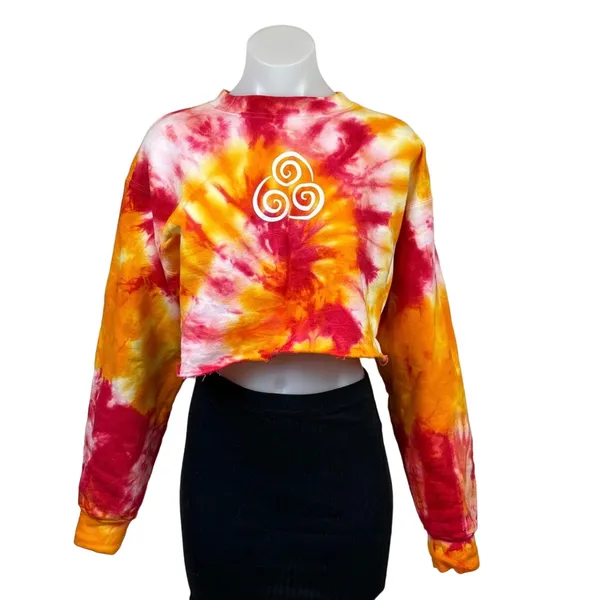 Air Nomad Tie Dye Print Multicolor Cropped Crew Long Sleeve Sweatshirt Top Sz S - Image 2