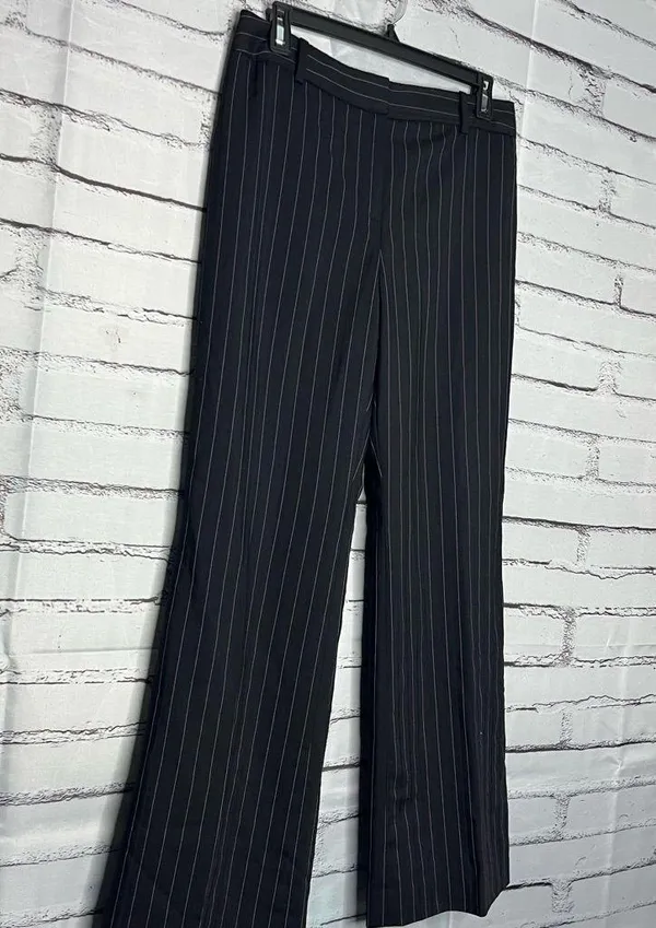 Ann Taylor Y2K Black Wide Leg Pinstripe Retro Pants Baggy SZ 4 High Rise Casual - Image 2