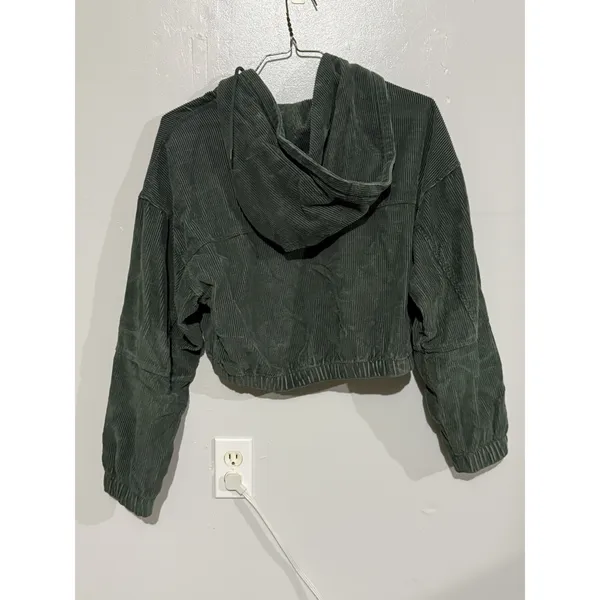 BDG Urban Outfitters Women's‎ Green Corduroy Hooded Crop Jacket Size Medium M - Image 5