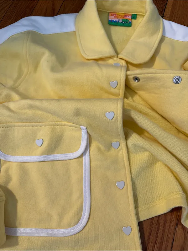 Strawberry western heart snap yellow cardigan collared size S cotton fall - Image 2