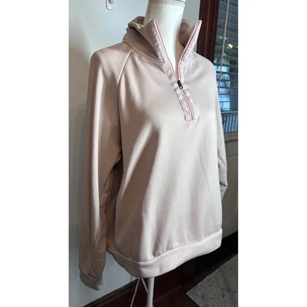 Nike Womens Quarter Zip Fleece Pullover Pink Logo Tape Side Pockets Large - Image 2